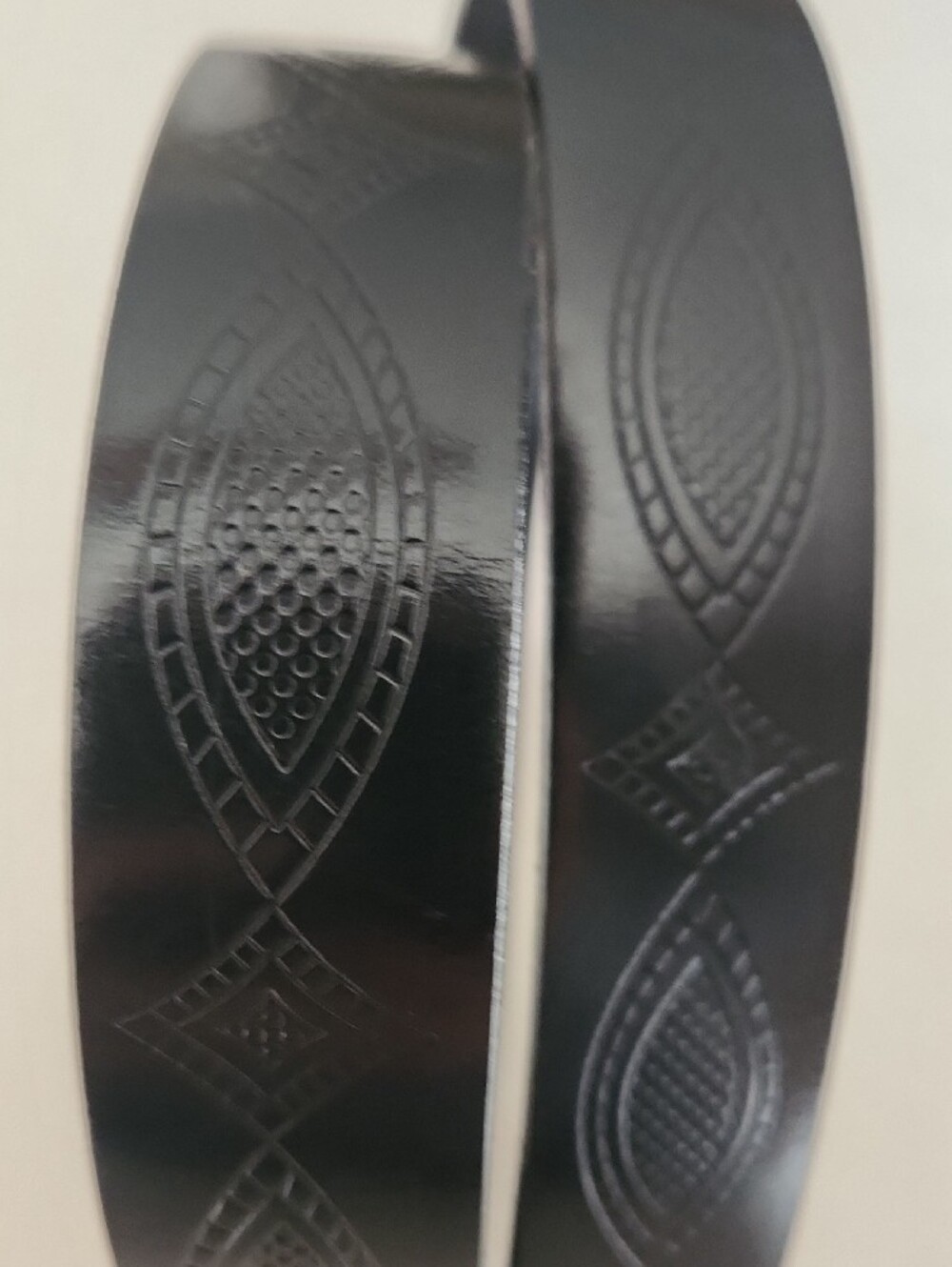 Black Engraved Leather Belt with Silver Buckle
